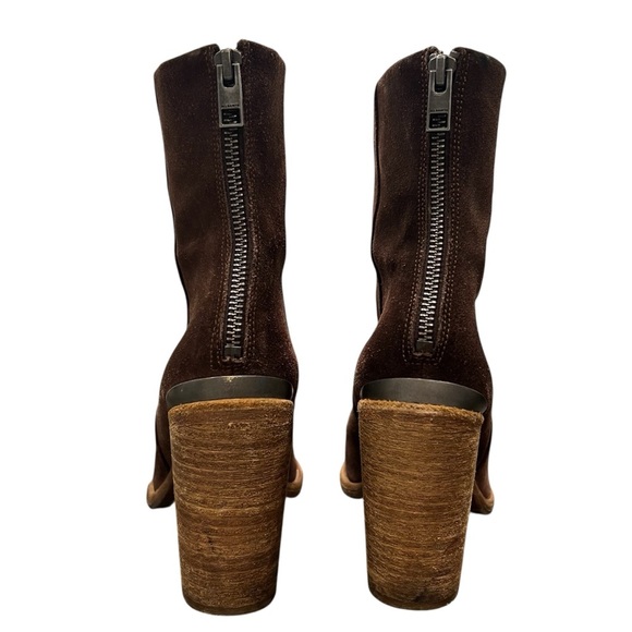 ALLSAINTS Suede Leather Boots Stacked Heel Booties Chocolate Brown Size 39 - Picture 7 of 12